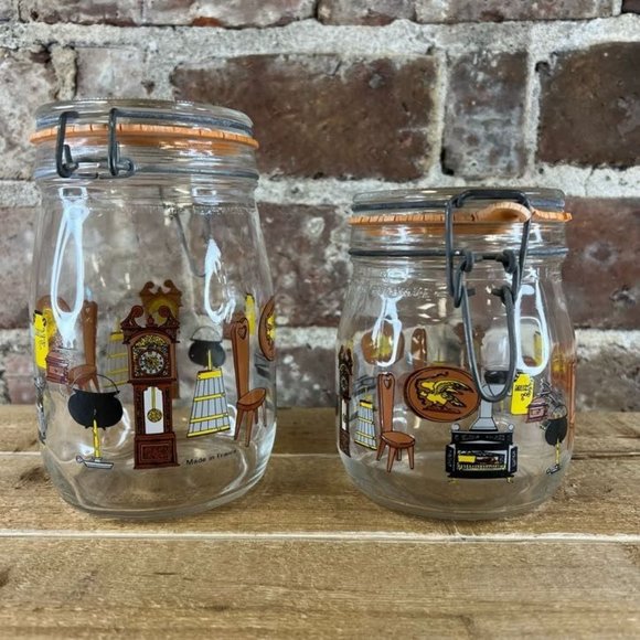 NIVEAU DE REMPLISSAGE 3/4L CANISTER Pair of Glass JAR COUNTRY DECOR - Picture 2 of 6